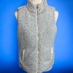 Women’s Teddy Bear Fleece Zip Reversible Vest Cream Ivory Size S